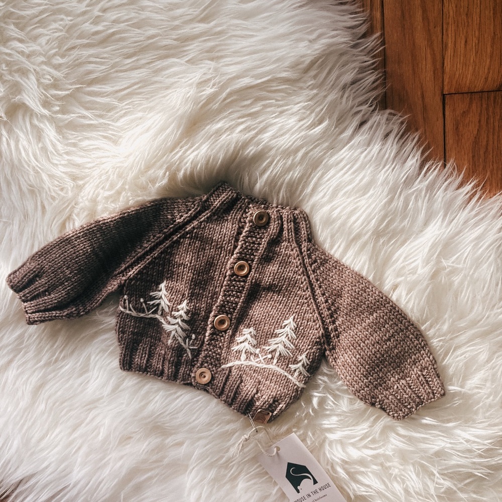 NWT Kids Hand Knit Wool Sweater with Forest embroidery